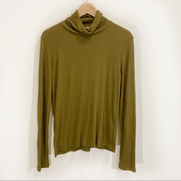 Madewell Sweaters - Madewell Fine Ribbed Turtleneck Longsleeve Lightweight Stretch Large Olive Green